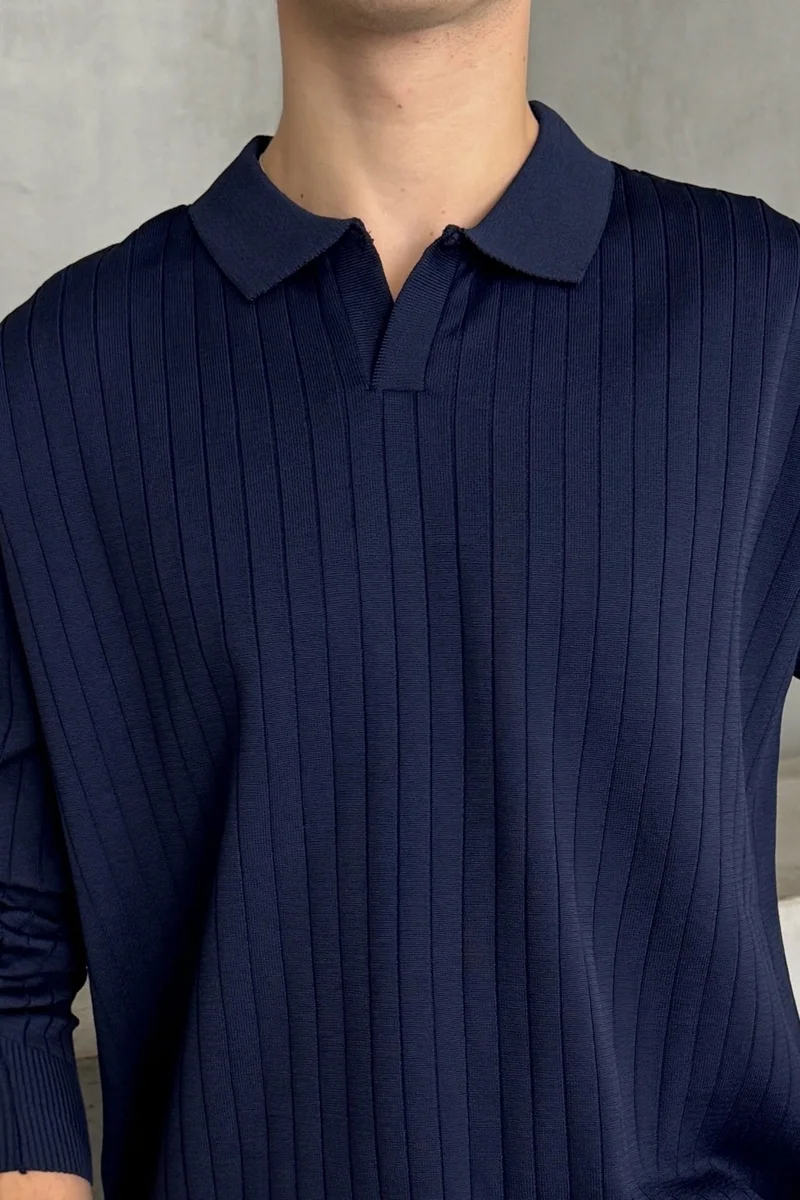 HYMAN Men's Polo Collar Ribbed Oversize Knitwear Sweater