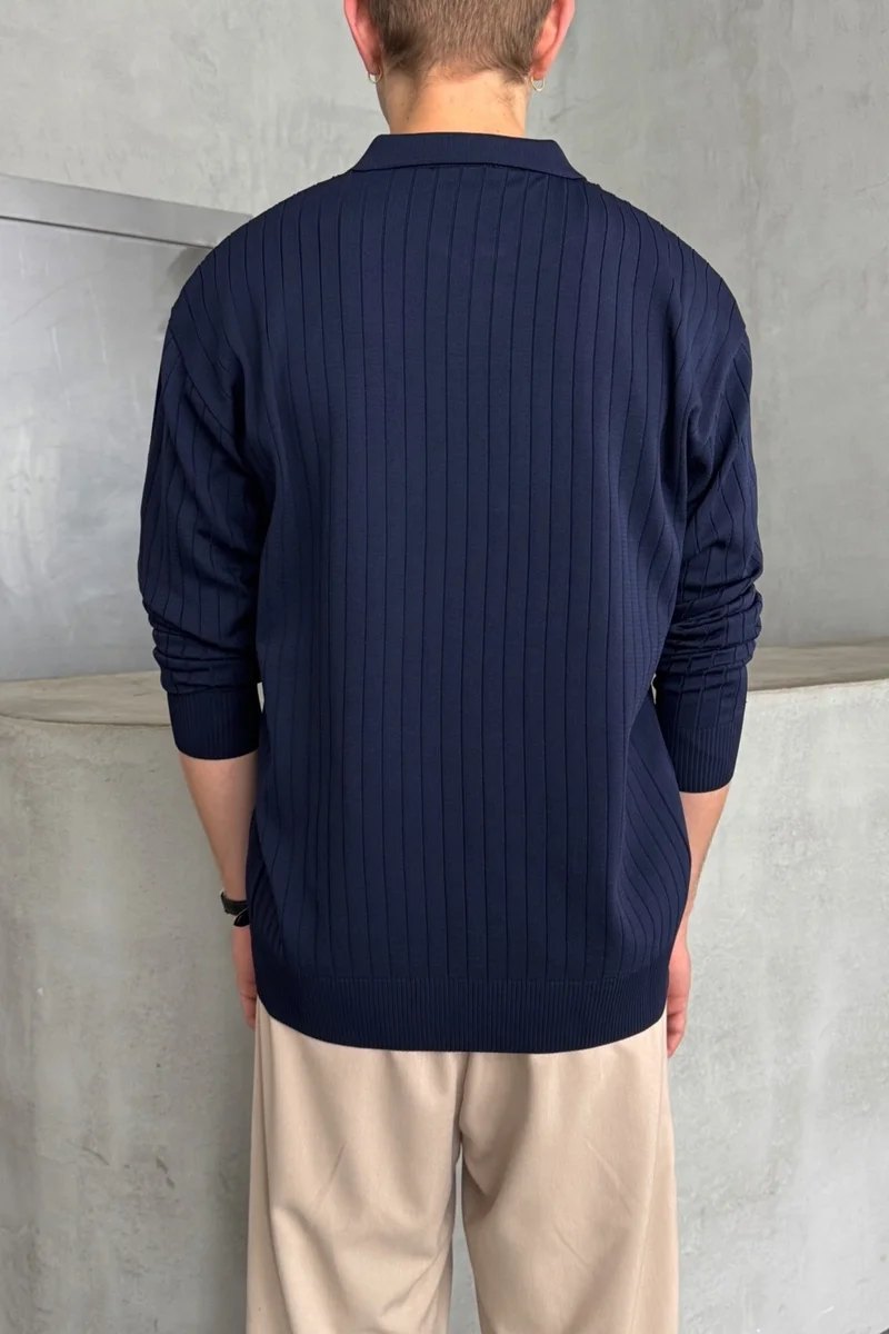 HYMAN Men's Polo Collar Ribbed Oversize Knitwear Sweater