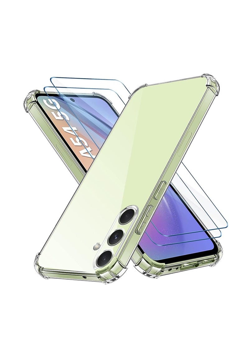 LEDIN For Samsung Galaxy A54 Case with Tempered Glass Screen Protector(2Pack) Samsung Galaxy A54 5G Clear Phone Case Anti-Scratch Shock Absorption Cover Phone case Clear - Image 1