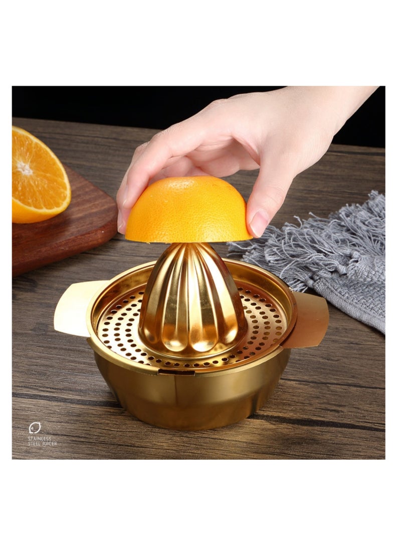 NOVOLAN Manual Juicer 304 Stainless Steel Citrus Juicer for Lemon & Orange, Handheld Press Tool with Storage Bowl, Elegant Gold Finish, Ideal for Fresh Juice Extraction at Dorms, Home, Restaurants - Image 1