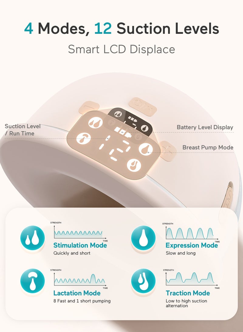 Paruu Wearable Breast Pump 4 Modes, 12 Levels, 240g, BPA-Free, Hands Free Breast Pump, Comfortable, Leak-Proof, Strong Suction - Image 2