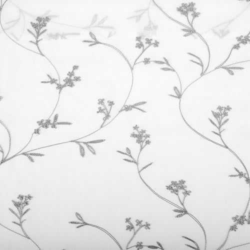 No. 918 Delia Embroidered Floral Sheer Rod Pocket Curtain Panel, 50" x 84", White - Image 5