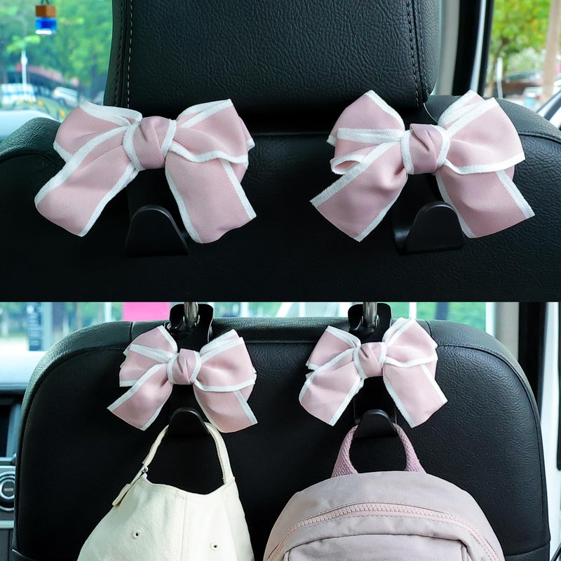 Amooca Car Seat Headrest Hook Cute Bowknot Vehicle Hanger Car Storage Organizer for Handbag Purse Coat Grocery Bag Black Pink - Image 4