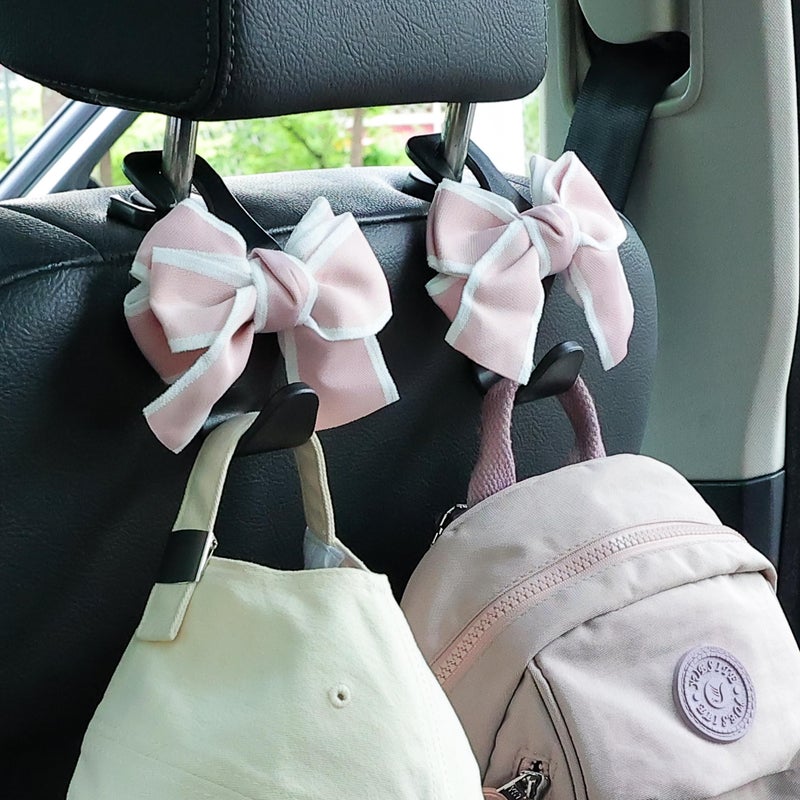 Amooca Car Seat Headrest Hook Cute Bowknot Vehicle Hanger Car Storage Organizer for Handbag Purse Coat Grocery Bag Black Pink - Image 2