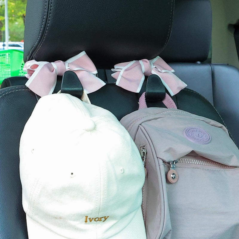 Amooca Car Seat Headrest Hook Cute Bowknot Vehicle Hanger Car Storage Organizer for Handbag Purse Coat Grocery Bag Black Pink - Image 3