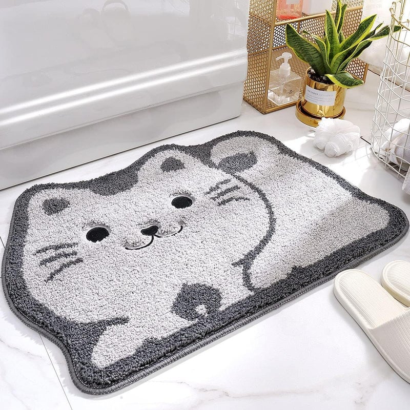 Molesun Cute Animal Bathroom Rug Absorbent Microfiber Bath Rug NonSlip Soft Shower Rug Plush Shaggy Bath Mats for Bathroom Floor Tub and Shower Machine Washable 19 x 28 Cat