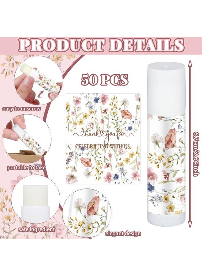 Siifert 50 Pcs Wedding Bridal Shower Lip Balm Bulk Wildflower Wedding Bachelorette Favor Vanilla Lip Balm Favors Chapped Sticks Pack Bulk Bridesmaid Gifts Small Thank You Gifts for Women Guests - Image 5
