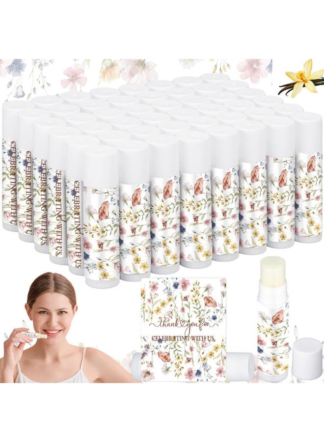 Siifert 50 Pcs Wedding Bridal Shower Lip Balm Bulk Wildflower Wedding Bachelorette Favor Vanilla Lip Balm Favors Chapped Sticks Pack Bulk Bridesmaid Gifts Small Thank You Gifts for Women Guests - Image 1