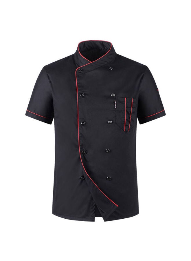 NIBEMINENT Short Sleeve Double-Breasted Chef Uniform Shirt Black  - Image 1