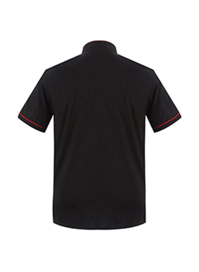 NIBEMINENT Short Sleeve Double-Breasted Chef Uniform Shirt Black  - Image 2