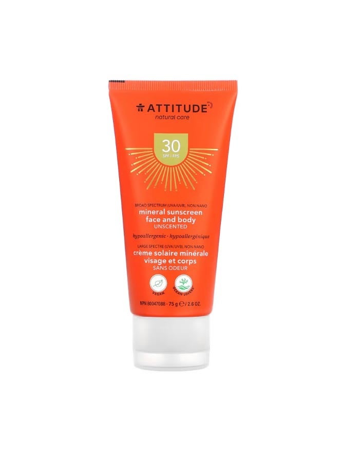 Attitude Mineral Sunscreen Face and Body SPF 30 Unscented 2.6 oz 75 g - Image 1