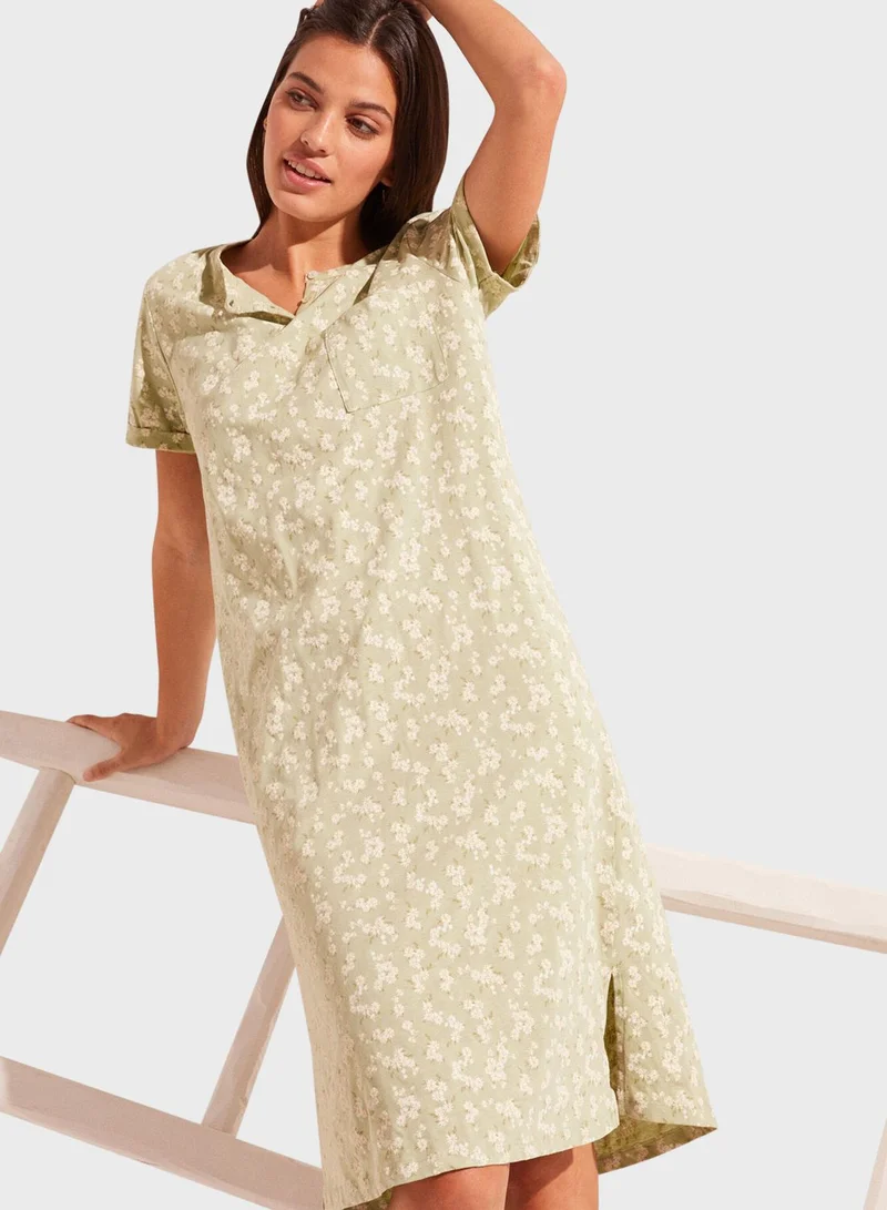 women'secret Floral Print Pocket Detail Night Dress