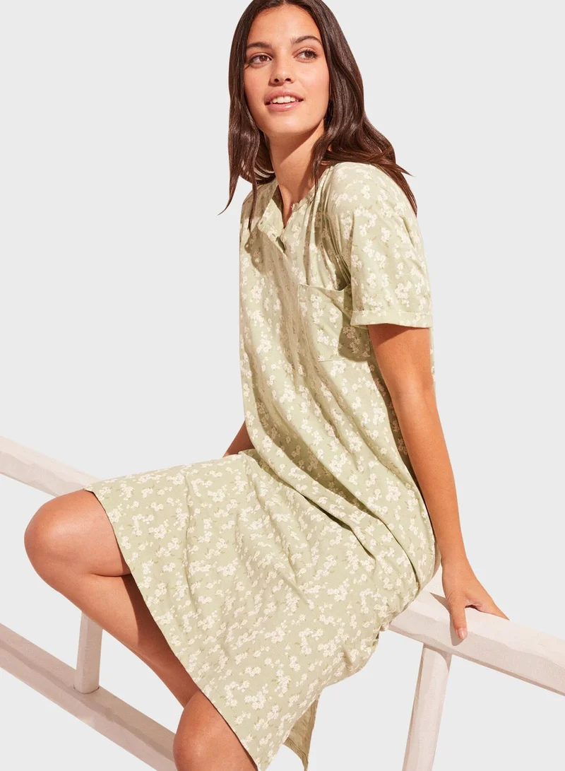 women'secret Floral Print Pocket Detail Night Dress