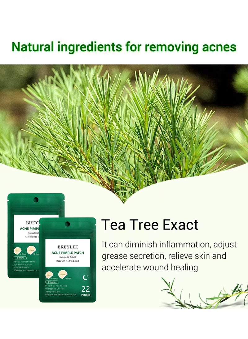 Breylee Acne Patches, Tea Tree Pimple Patches Acne Dots Acne Absorbing Cover Pimple Healing Sticker Acne Treatment Hydrocolloid Acne Patch (3 Packs, 66 Patches)  - Image 4