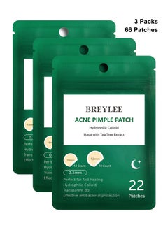 Breylee Acne Patches, Tea Tree Pimple Patches Acne Dots Acne Absorbing Cover Pimple Healing Sticker Acne Treatment Hydrocolloid Acne Patch (3 Packs, 66 Patches)  - Image 1