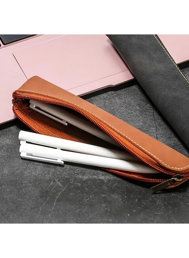 Black Faux Leather Pen Pouch With Zipper Portable Organizer For Pens Markers Makeup - Image 3