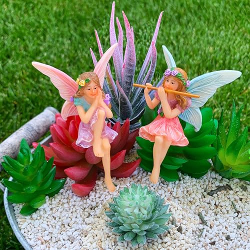 Mood Lab Fairy Garden - Miniature Fairies Figurines - Sitting Girls Set of 2 pcs - for Outdoor or House Decor Statue Kit - Image 2