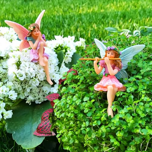Mood Lab Fairy Garden - Miniature Fairies Figurines - Sitting Girls Set of 2 pcs - for Outdoor or House Decor Statue Kit - Image 4