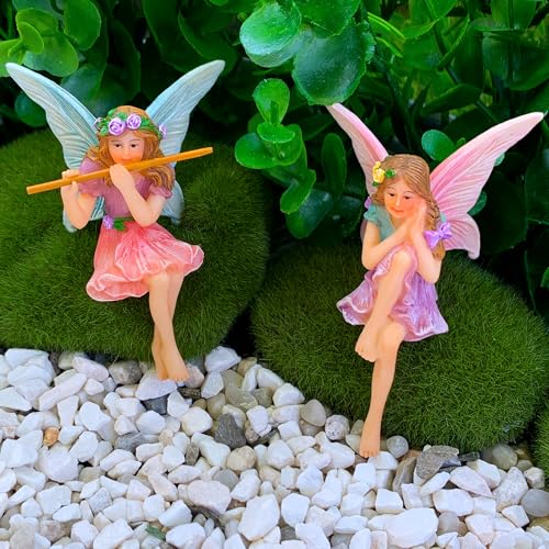 Mood Lab Fairy Garden - Miniature Fairies Figurines - Sitting Girls Set of 2 pcs - for Outdoor or House Decor Statue Kit - Image 5