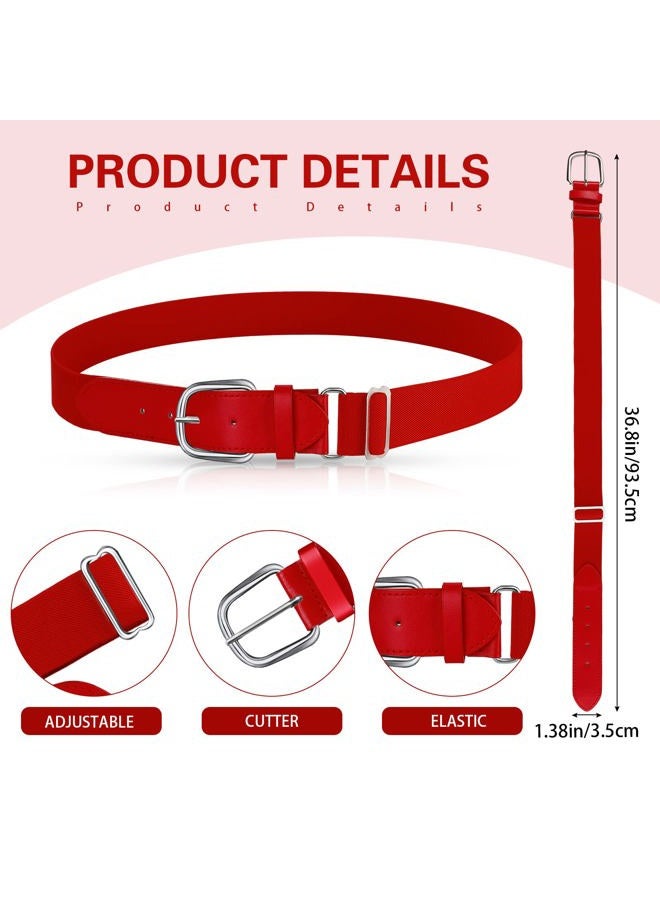 Hicarer 3 Pcs Youths Adult Baseball Softball Belt Girls Adjustable Elastic Uniform Belt PU Leather for Boys(Red) - Image 2