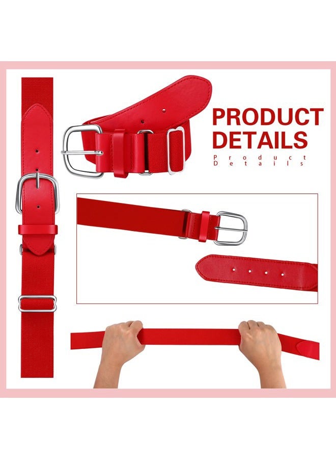 Hicarer 3 Pcs Youths Adult Baseball Softball Belt Girls Adjustable Elastic Uniform Belt PU Leather for Boys(Red) - Image 5