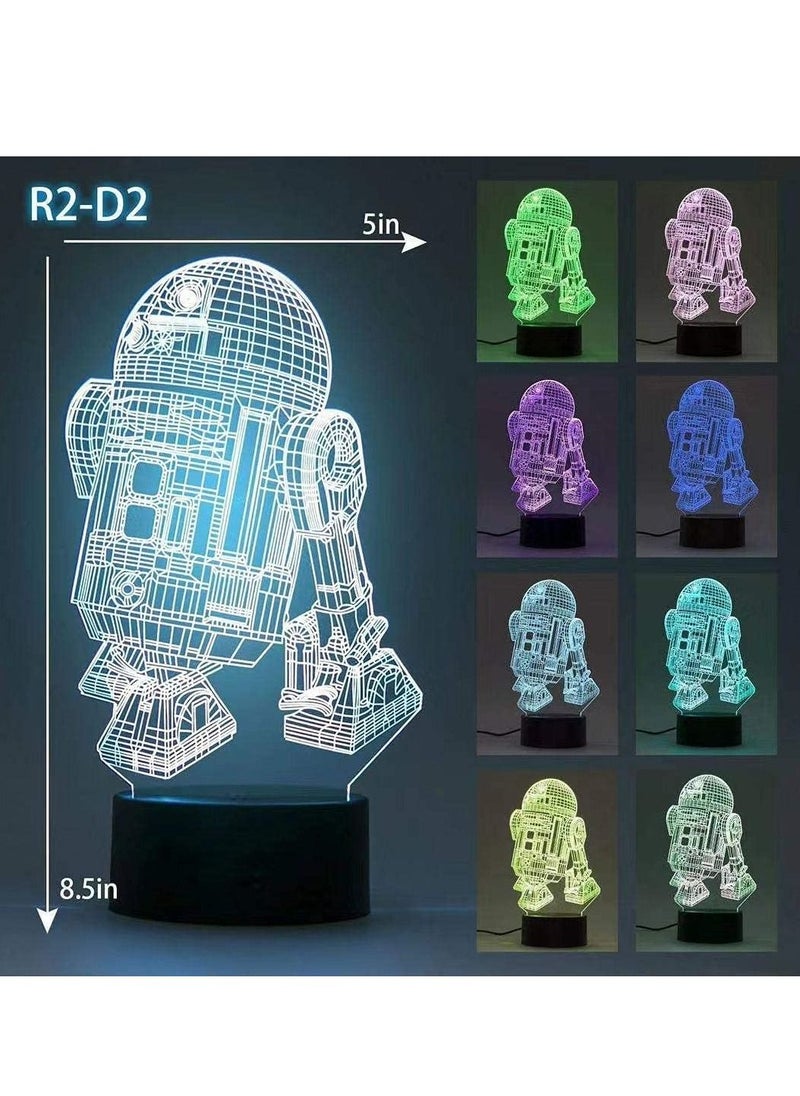 althiqahkey - 3D Star Wars Lamp Gifts 3 Pattern R2-D2 Death Star Millennium Falcon Star Wars Light with Remote Control Optical Illusion LED Light - Image 1