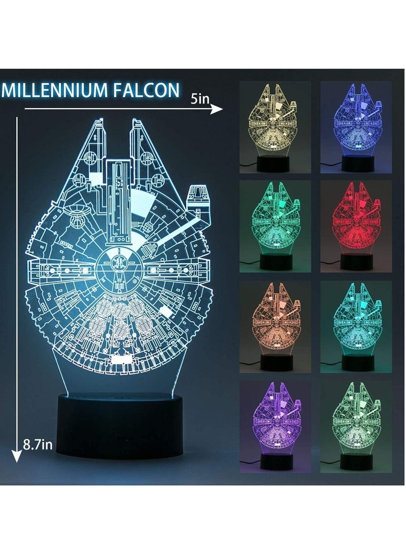 althiqahkey - 3D Star Wars Lamp Gifts 3 Pattern R2-D2 Death Star Millennium Falcon Star Wars Light with Remote Control Optical Illusion LED Light - Image 1