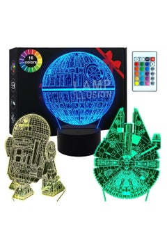 3D Star Wars Lamp Gifts 3 Pattern R2-D2 Death Star Millennium Falcon Star Wars Light with Remote Control Optical Illusion LED Light