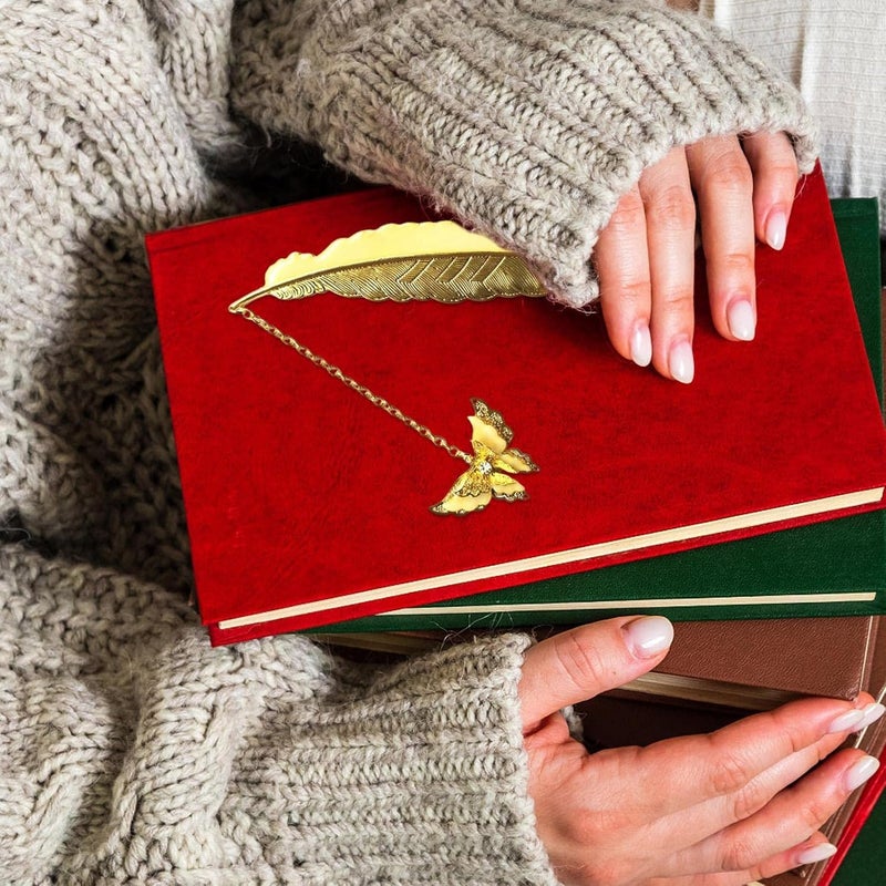 windforgecraft Bookmarks for Book Lovers, Bookmark with 3D Pendant, Feather Shaped Book Marks Christmas Stocking Stuffers Mothers Day Valentine's Day Teacher Appreciation - Image 2