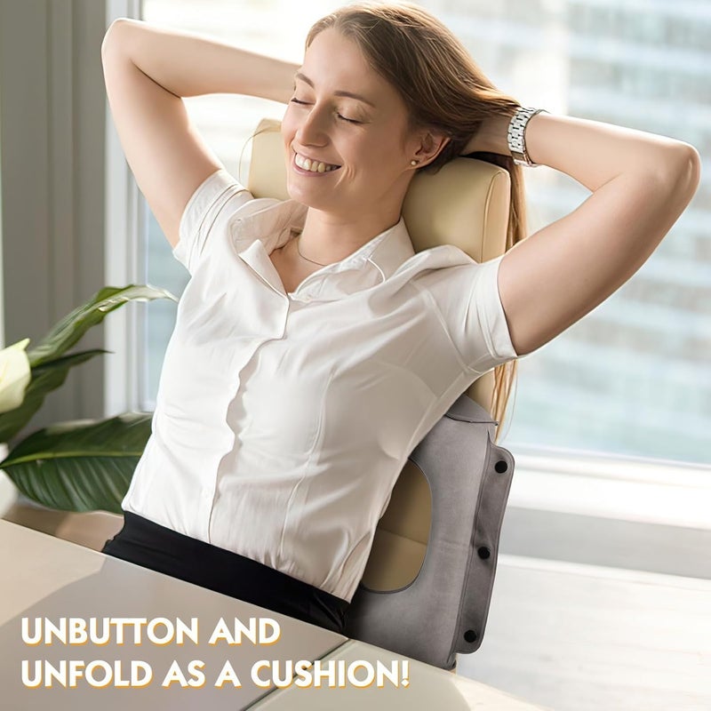 MBUYS MALL وسادة سفر قابلة للنفخ من MBUYS MALL، وسادة طائرة بغطاء ناعم للغاية، قماش PVC، تصميم صمام كبير للنفخ والتفريغ لدعم الرقبة (رمادي) - Image 4