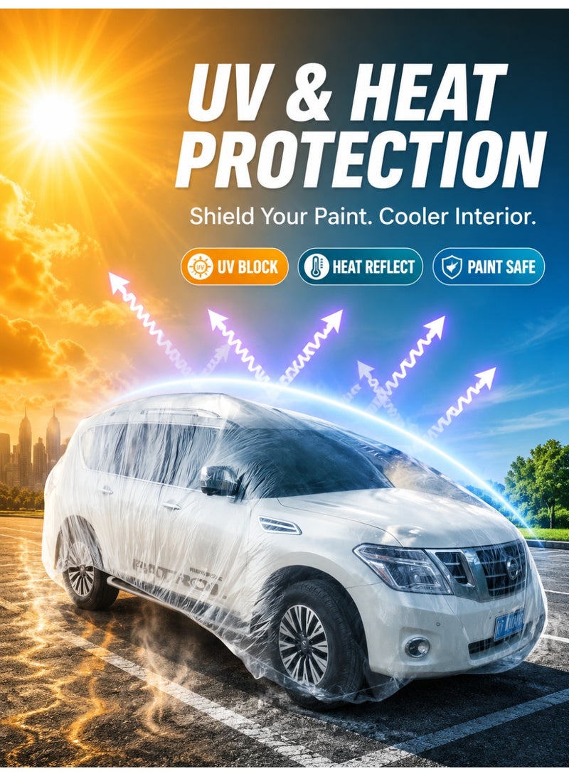 Disposable Car Cover, Clear Plastic Car Cover, Outdoor Universal Rain- and Dust-Proof Garage Cover, Disposable Car Cover, Car Cover, PE Film Rain Cover for Cars, with Elastic Straps - Image 4