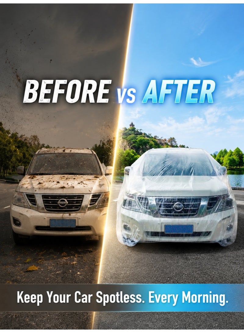 Disposable Car Cover, Clear Plastic Car Cover, Outdoor Universal Rain- and Dust-Proof Garage Cover, Disposable Car Cover, Car Cover, PE Film Rain Cover for Cars, with Elastic Straps - Image 3