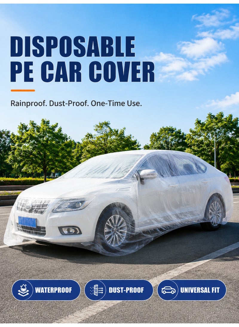 Disposable Car Cover, Clear Plastic Car Cover, Outdoor Universal Rain- and Dust-Proof Garage Cover, Disposable Car Cover, Car Cover, PE Film Rain Cover for Cars, with Elastic Straps - Image 1