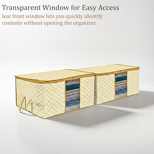 Kuber Industries Underbed Storage Bag | Clothes Storage Organizer | Blanket Cover with Clear Window | Zipper Closure & Handle Cloth Organizer | Check-Design | Large | Pack of 6 | Cream - Image 5