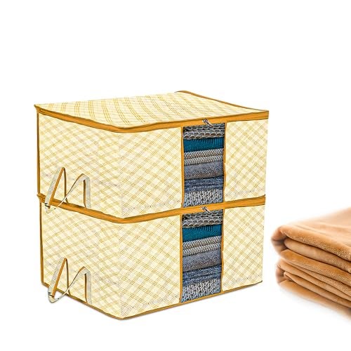 Kuber Industries Underbed Storage Bag | Clothes Storage Organizer | Blanket Cover with Clear Window | Zipper Closure & Handle Cloth Organizer | Check-Design | Large | Pack of 6 | Cream - Image 1