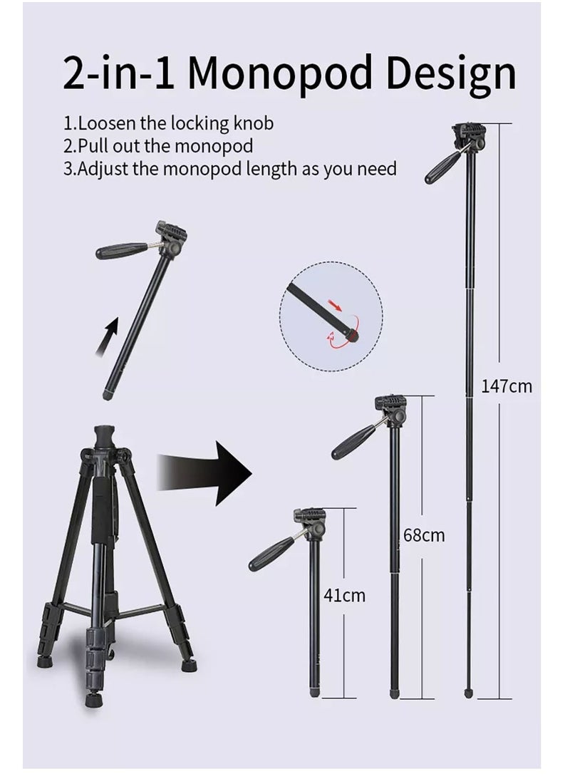 LEDIN Professional Aluminium Tripod Monopod for All DSLR Cameras Lightweight Tripod Stand 360 degree 3 way Head Travel Phone Stand Aluminum (KP-2274)  - Image 4