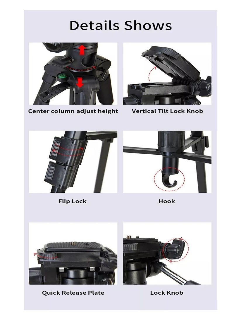 LEDIN Professional Aluminium Tripod Monopod for All DSLR Cameras Lightweight Tripod Stand 360 degree 3 way Head Travel Phone Stand Aluminum (KP-2274)  - Image 5