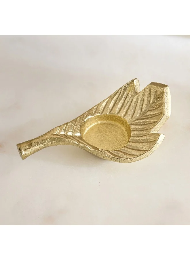 Home Box Avya Aluminium Leaf Tealight Candleholder - 11.5x7.5x4.5cm