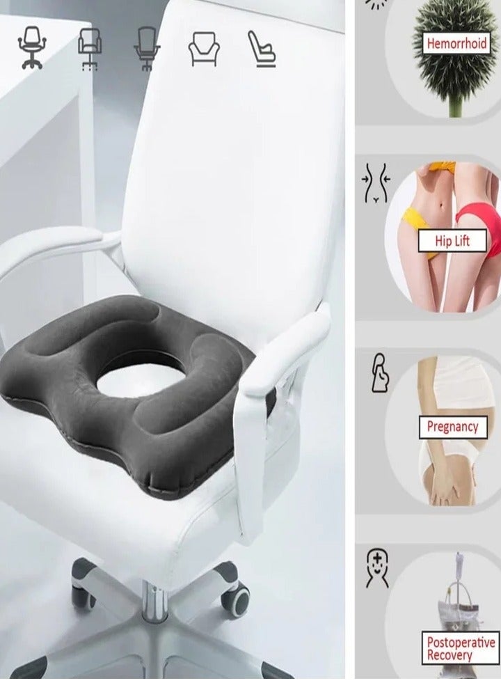 Inflatable Donut Cushion Seat for Office Chair, Portable Sciatica Pillow for Sitting Tailbone Pain Car Seat Cushions, for Hemorrhoids Pressure Sores Wheel Chair, Prolonged Sitting Daily Use - Image 2