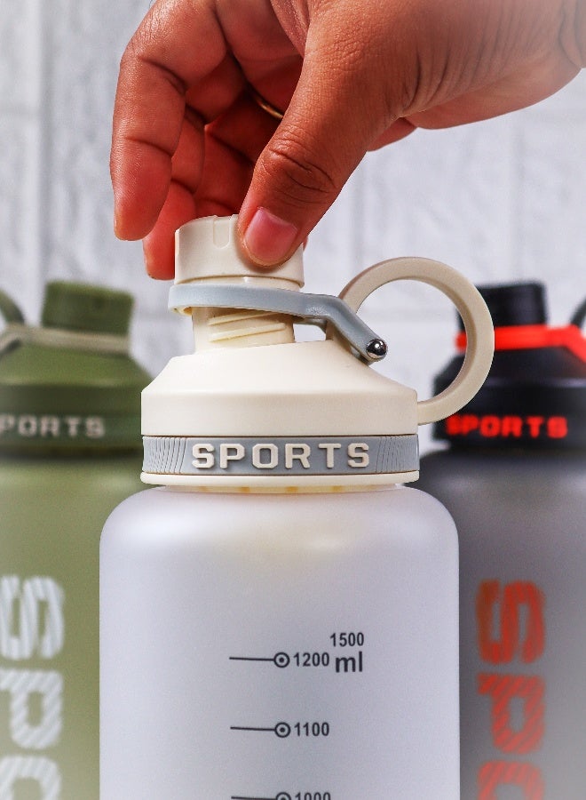 توشيونيكس زجاجة مياه رياضية بلاستيكية خالية من مادة BPA سعة 1500 مل مع مقبض، وفلتر مصفاة، وغطاء واسع الفم مانع للتسرب، وعلامات مستوى الماء بالملليلتر - مادة غير سامة، زجاجة شرب قابلة لإعادة الاستخدام للصالة الرياضية والمكتب والسفر والأنشطة الخارجية - مناسبة للجميع في كل مكان - Image 4