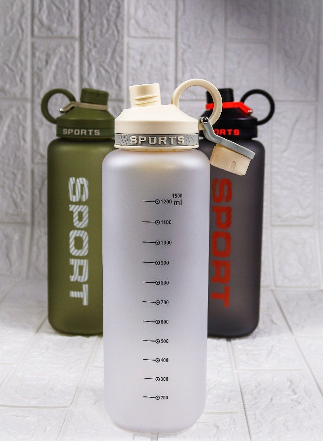 توشيونيكس زجاجة مياه رياضية بلاستيكية خالية من مادة BPA سعة 1500 مل مع مقبض، وفلتر مصفاة، وغطاء واسع الفم مانع للتسرب، وعلامات مستوى الماء بالملليلتر - مادة غير سامة، زجاجة شرب قابلة لإعادة الاستخدام للصالة الرياضية والمكتب والسفر والأنشطة الخارجية - مناسبة للجميع في كل مكان - Image 3