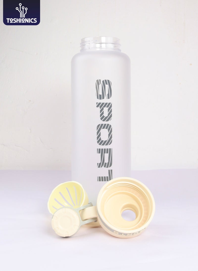 توشيونيكس زجاجة مياه رياضية بلاستيكية خالية من مادة BPA سعة 1500 مل مع مقبض، وفلتر مصفاة، وغطاء واسع الفم مانع للتسرب، وعلامات مستوى الماء بالملليلتر - مادة غير سامة، زجاجة شرب قابلة لإعادة الاستخدام للصالة الرياضية والمكتب والسفر والأنشطة الخارجية - مناسبة للجميع في كل مكان - Image 1