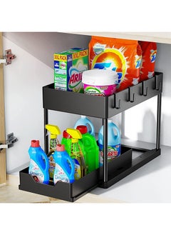 Hihonor Sliding Cabinet Organizer,2 Tier Under Cabinet Organizer,Bathroom Under Sink Cabinet Organizer,Organize Household Cleaning Supplies,For Kitchen/Bathroom/Office(Black)  - Image 1