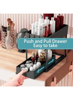 Hihonor Sliding Cabinet Organizer,2 Tier Under Cabinet Organizer,Bathroom Under Sink Cabinet Organizer,Organize Household Cleaning Supplies,For Kitchen/Bathroom/Office(Black)  - Image 2