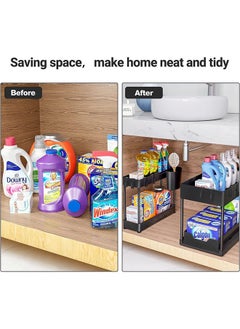 Hihonor Sliding Cabinet Organizer,2 Tier Under Cabinet Organizer,Bathroom Under Sink Cabinet Organizer,Organize Household Cleaning Supplies,For Kitchen/Bathroom/Office(Black)  - Image 5
