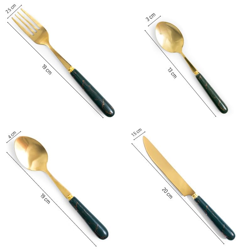 MGeezz Stainless Steel Spoons, Forks & Knives Set of 24 with Stand and Ceramic Handle (Forest Green) - Image 5
