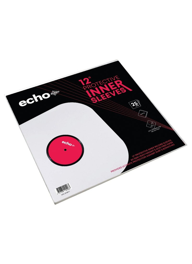 echo AUDIO Echo Audio 12 Inch Vinyl Record Inner Sleeves | Acid Free 16lb Paper | 12 x 12 inch | Ideal Protection for Your LP Album Collection (25 pack)  - Image 1
