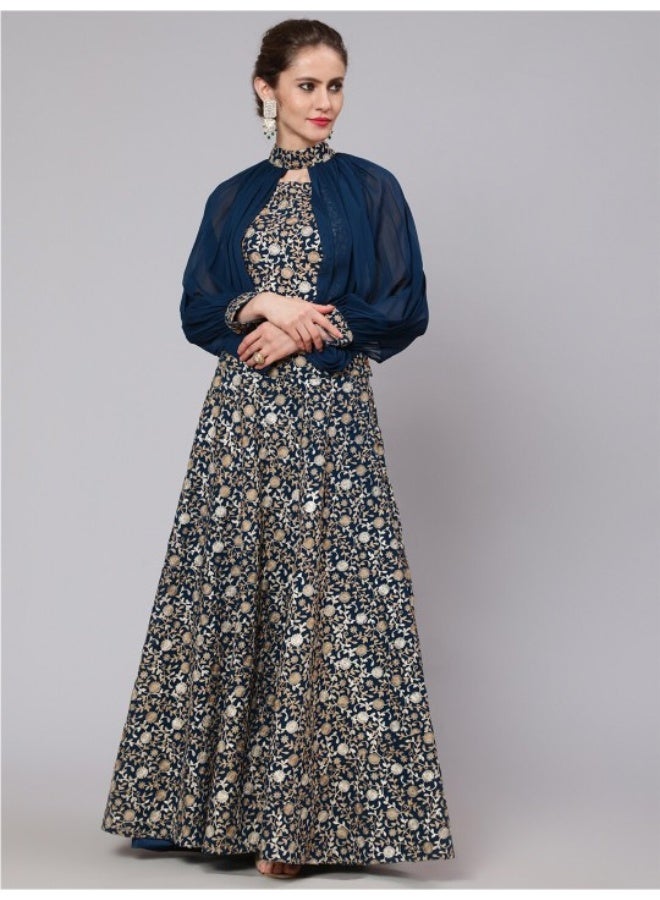 أيه كيه إس بدلة لنجا شولي مطرزة باللون الأزرق مع أكمام كاب - Image 1