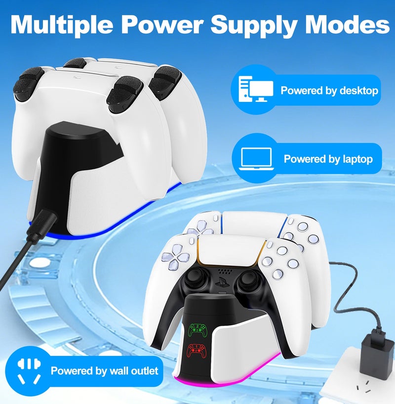 DYSWEI PS5 Controller Charging Dock with RGB Lights & Fast Charge, Secure Click-in Design, LED Indicators, Includes USB-C Cable - Image 2