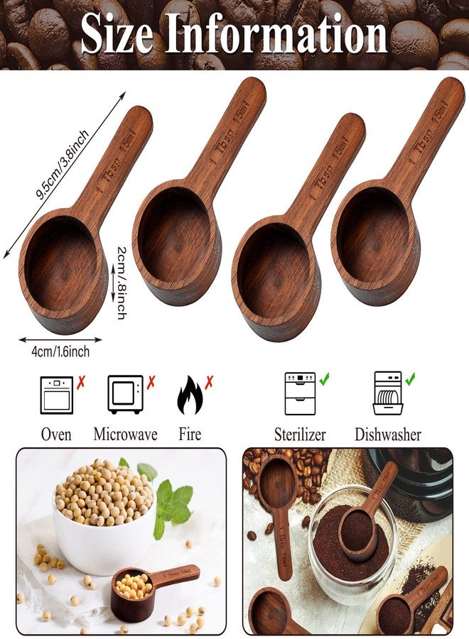 Skyley 4 Pcs Coffee Wooden Scoop for Canisters Jars 15ml 1 Tablespoon Small Coffee Scoop for Ground Caf Walnut Wood Measuring Spoons Home Kitchen Accessories for Beans, Tea, Sugar, Bath Salt - Image 2